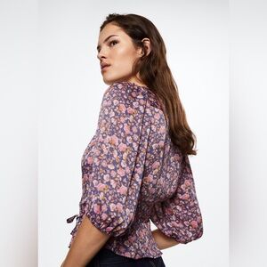 Mango Libya Pink Floral Wrap Top V-Neck Blouse Boho Cottagecore Crop Size 8